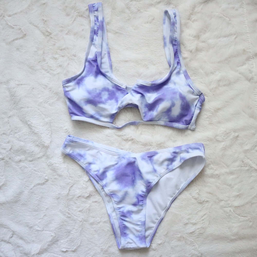Purple Tie Dye Cut Out Bikini Swimsuit